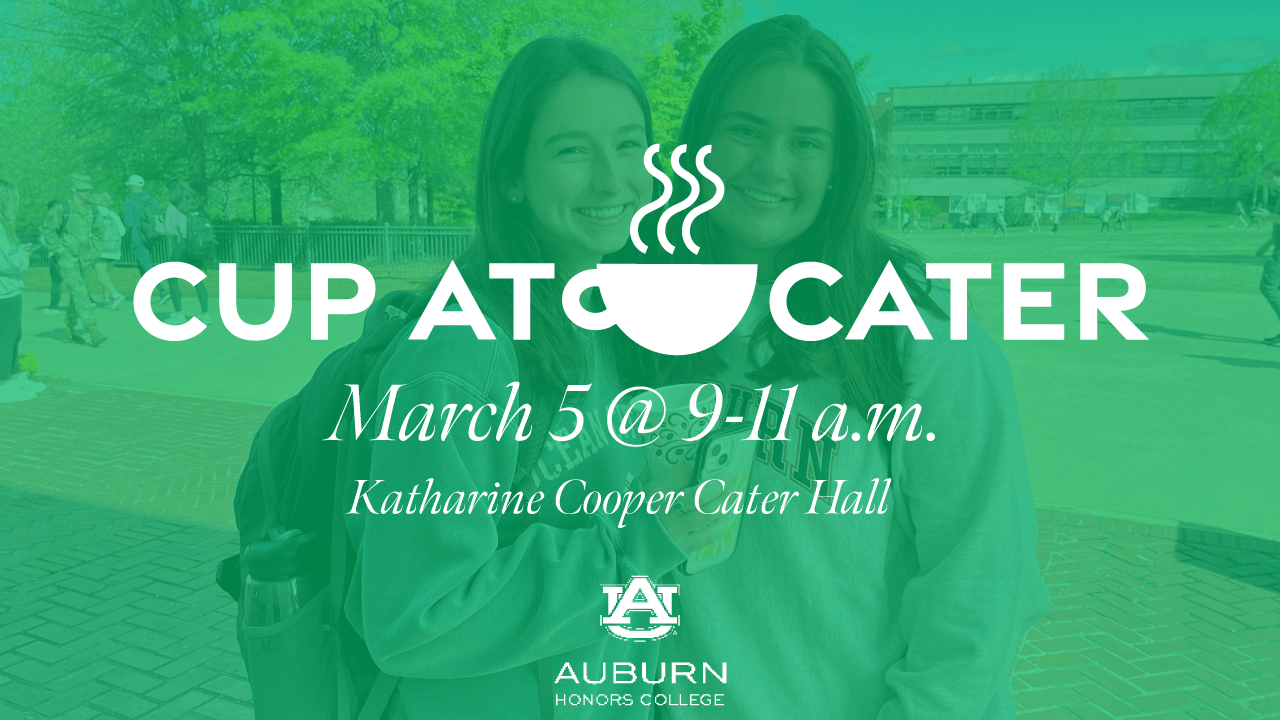 Cup at Cater on march 5 from 9 to 11 am photo in green of two girls at cup at cater with coffee in their hands